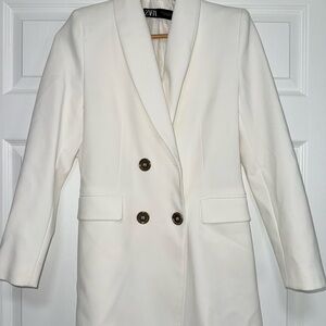 Zara White Double-Breasted Blazer